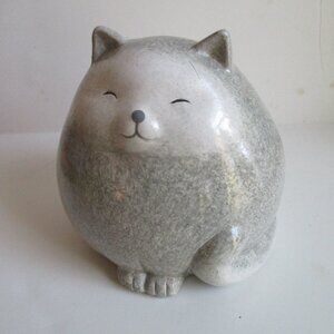 *Sly Charming Kitten Cat Gray and White Speckled Ceramic Sculpture